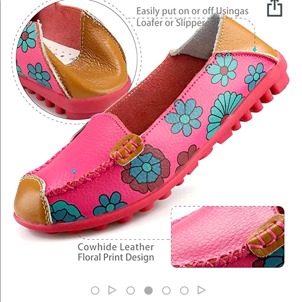 Size 8/40 Rose Red Leather Slip-ons from Amazon